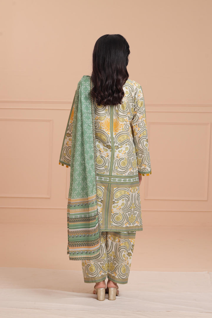 Lawn Cream Stitched Suit - Jazmin