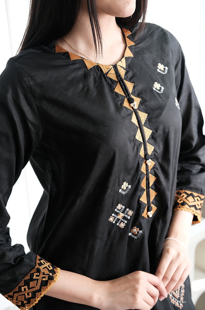 Dobby Black Stitched Suit - J. Junaid Jamshed