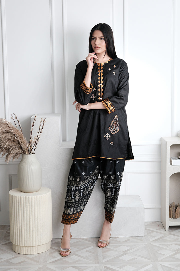 Dobby Black Stitched Suit - J. Junaid Jamshed