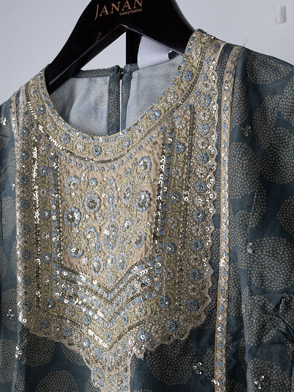 Lawn Grey Stitched Suit - Ethnic