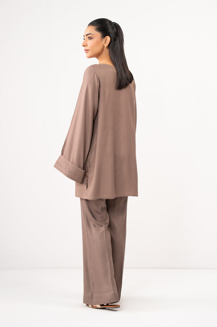 Crepe Lurex Light Brown Stitched Suit - Zeen