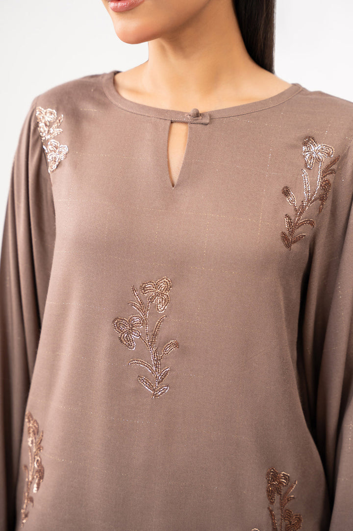 Crepe Lurex Light Brown Stitched Suit - Zeen