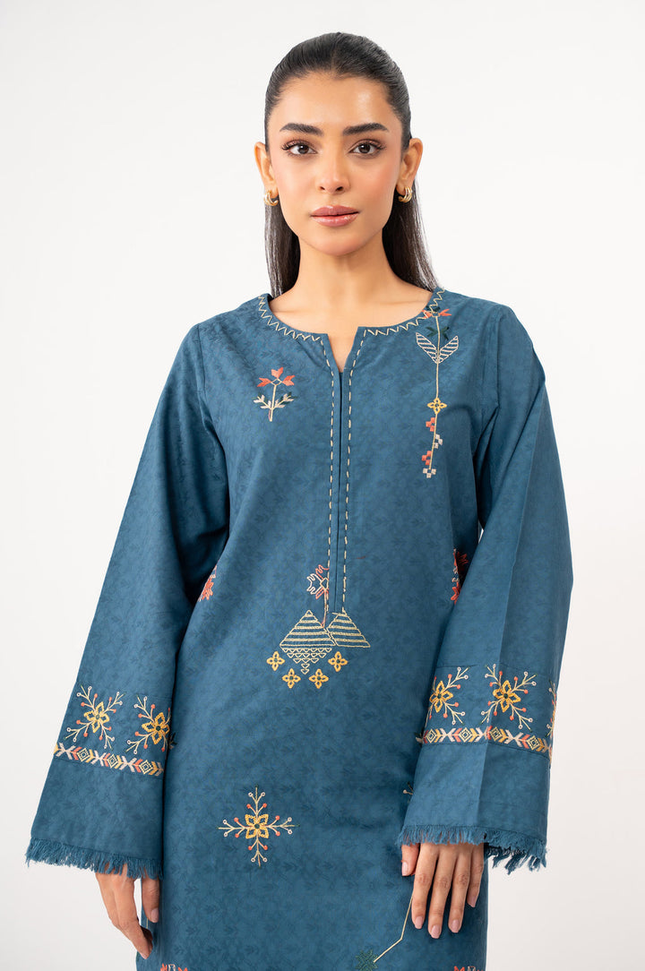 Self Jacquard Zinc Stitched Suit - Zeen