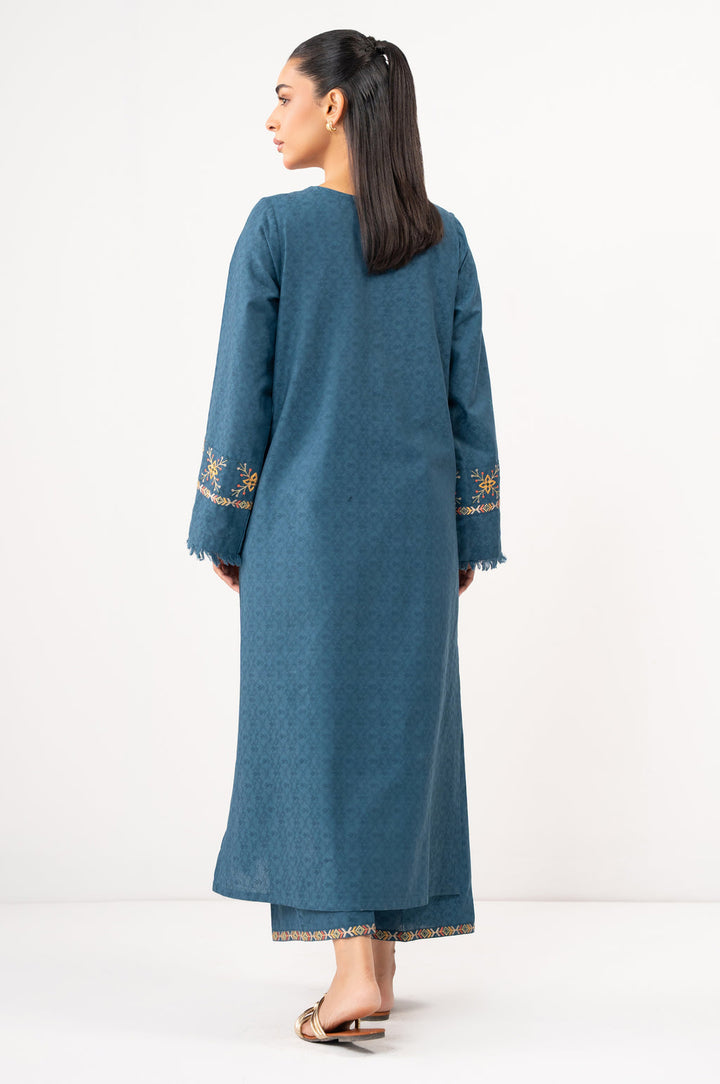 Self Jacquard Zinc Stitched Suit - Zeen