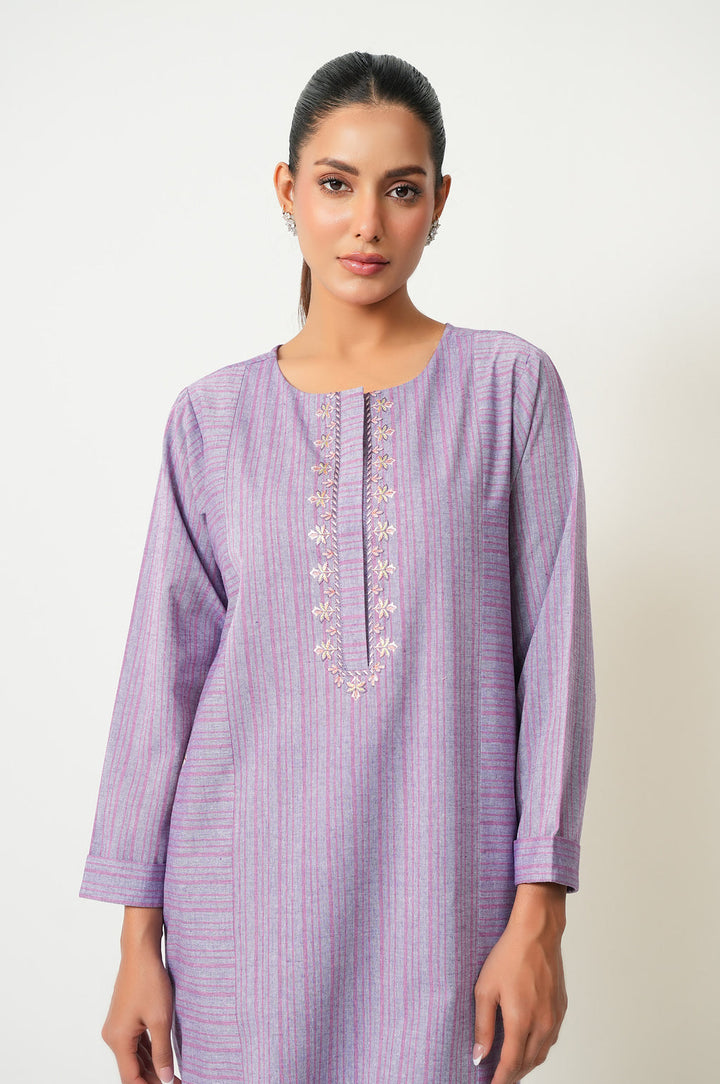 Yarn Dyed Lilac Stitched Suit - Zeen