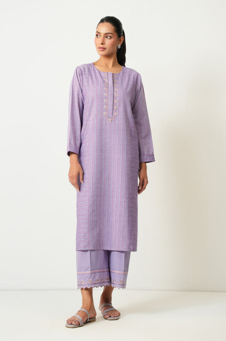 Yarn Dyed Lilac Stitched Suit - Zeen