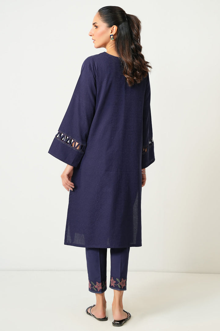 Satin Jacquard Navy Stitched Suit - Zeen