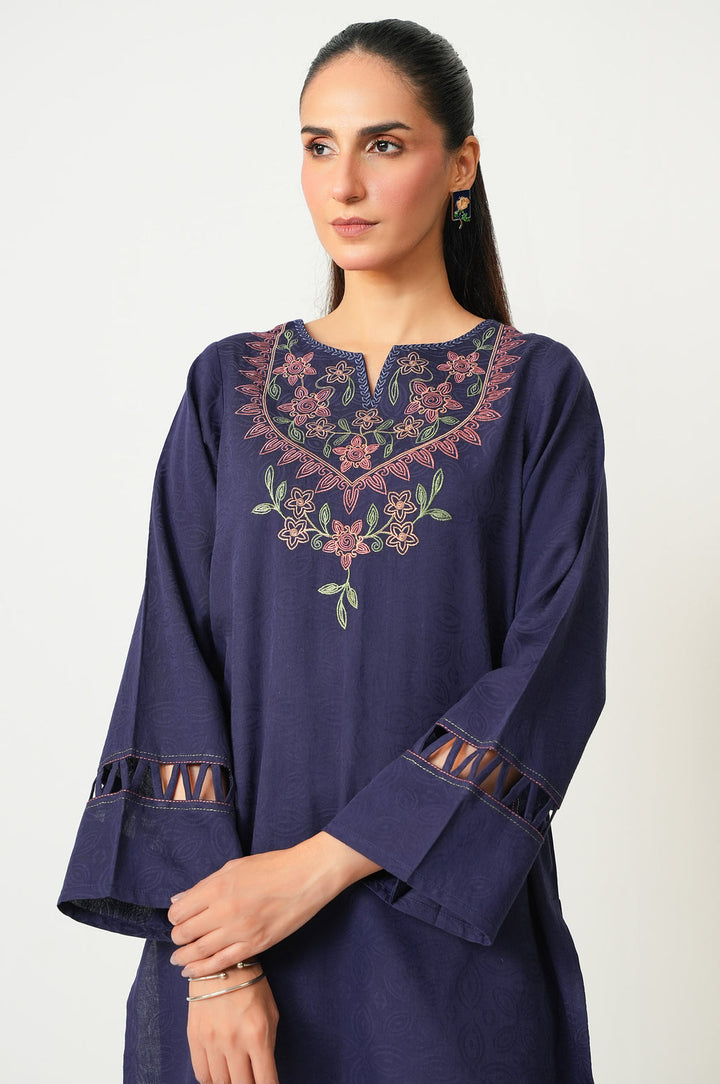 Satin Jacquard Navy Stitched Suit - Zeen