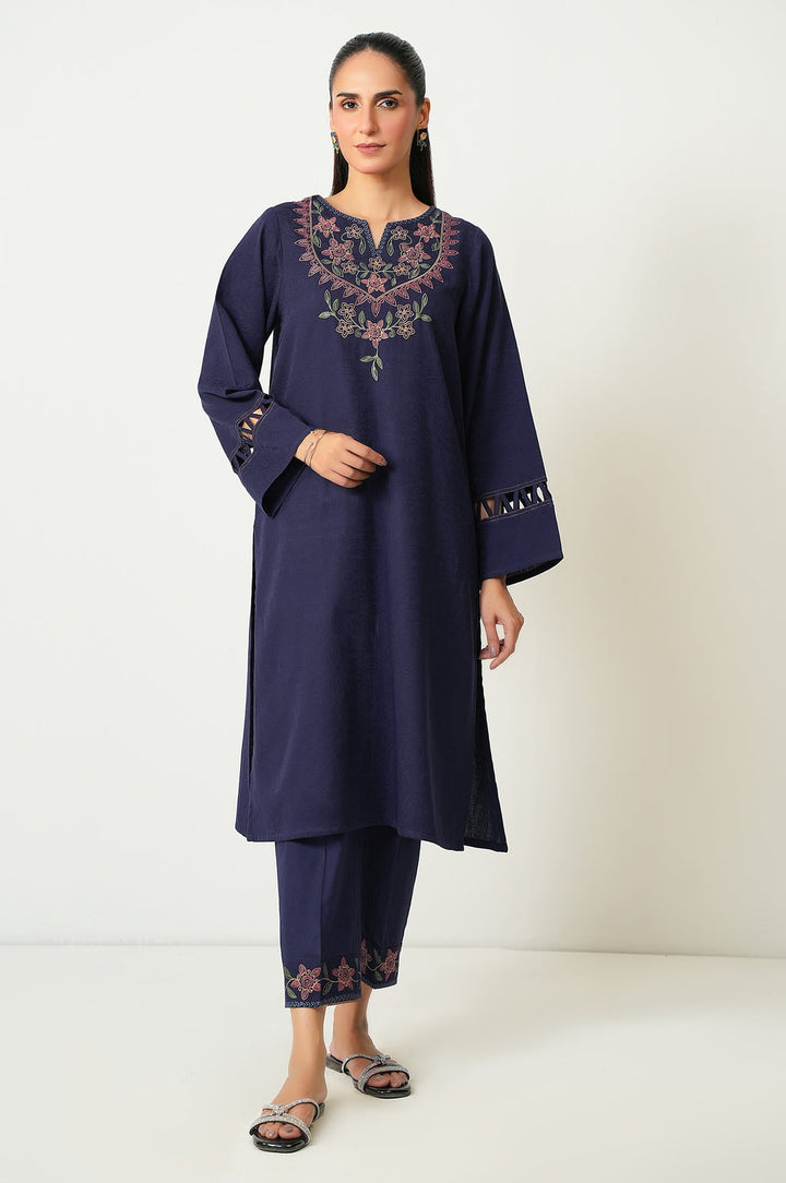 Satin Jacquard Navy Stitched Suit - Zeen