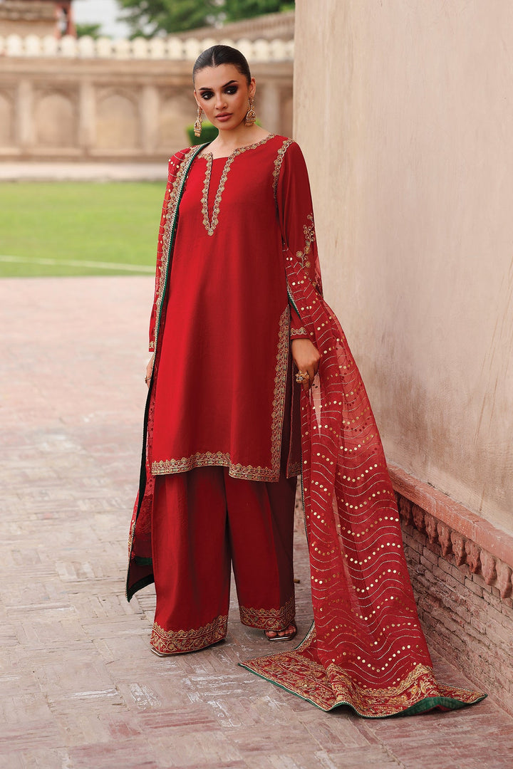 Embroidered Raw Silk Red Stitched Suit - Charizma