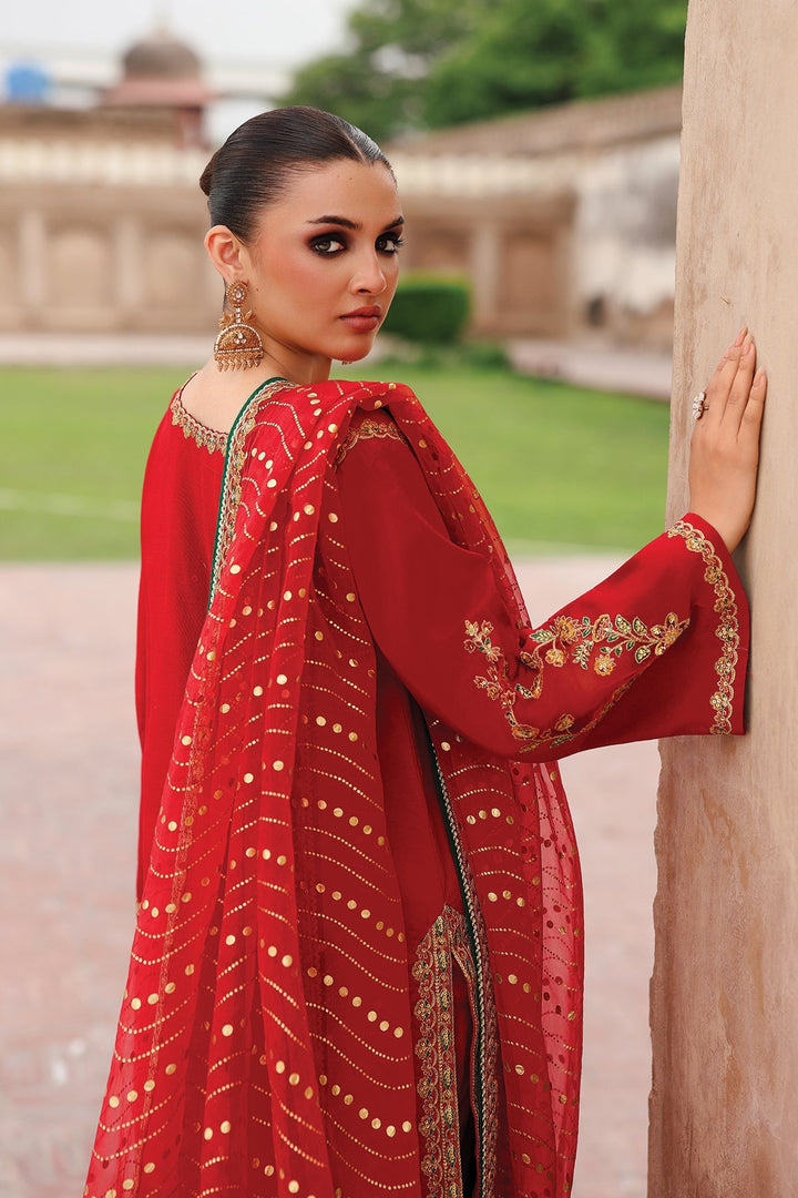 Embroidered Raw Silk Red Stitched Suit - Charizma