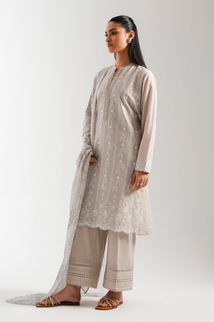 Chikankari Light Grey Stitched Suit - Zeen