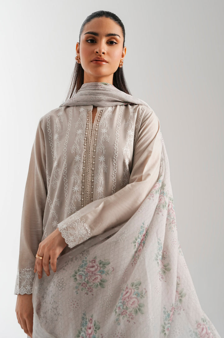 Chikankari Light Grey Stitched Suit - Zeen