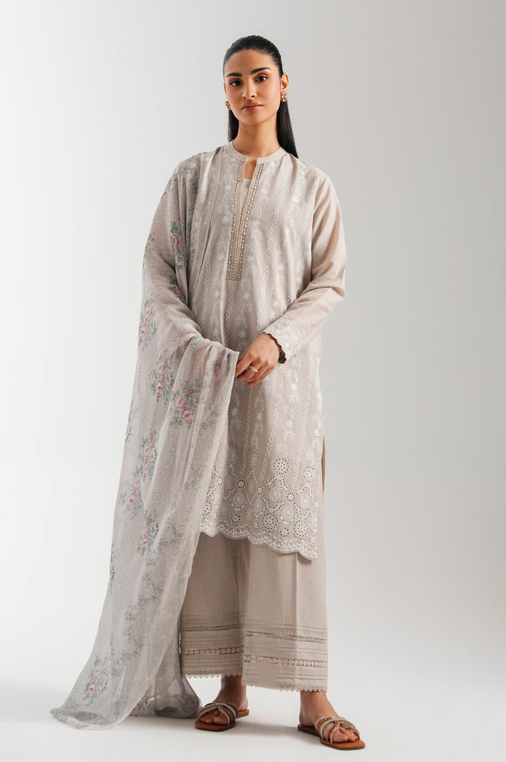 Chikankari Light Grey Stitched Suit - Zeen