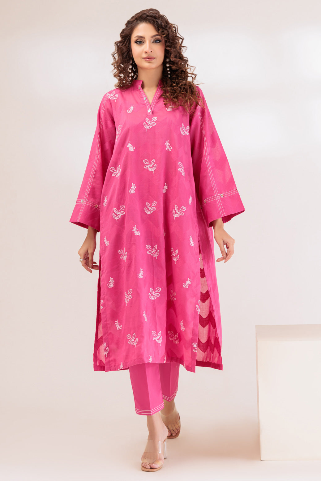 Jacquard Pink 2 Piece Stitched Suit - Bonanza