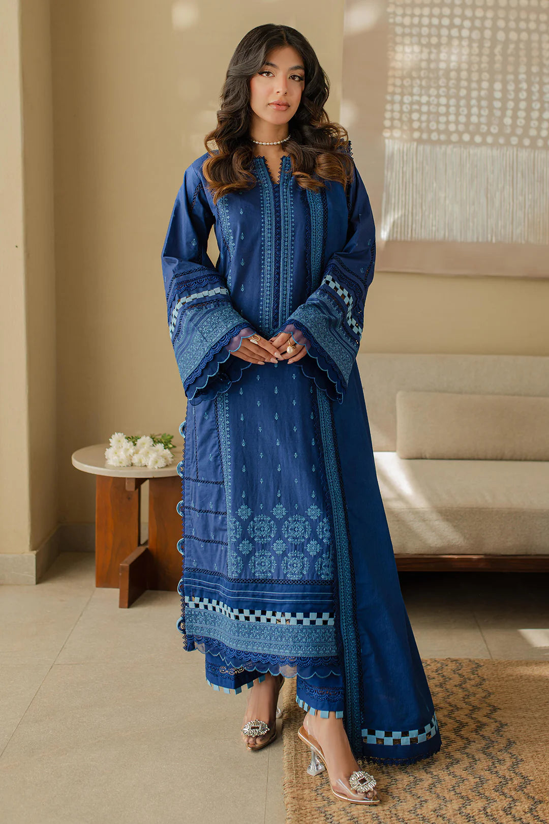 Embroidered Chikankari Blue Stitched Suit - Zellbury