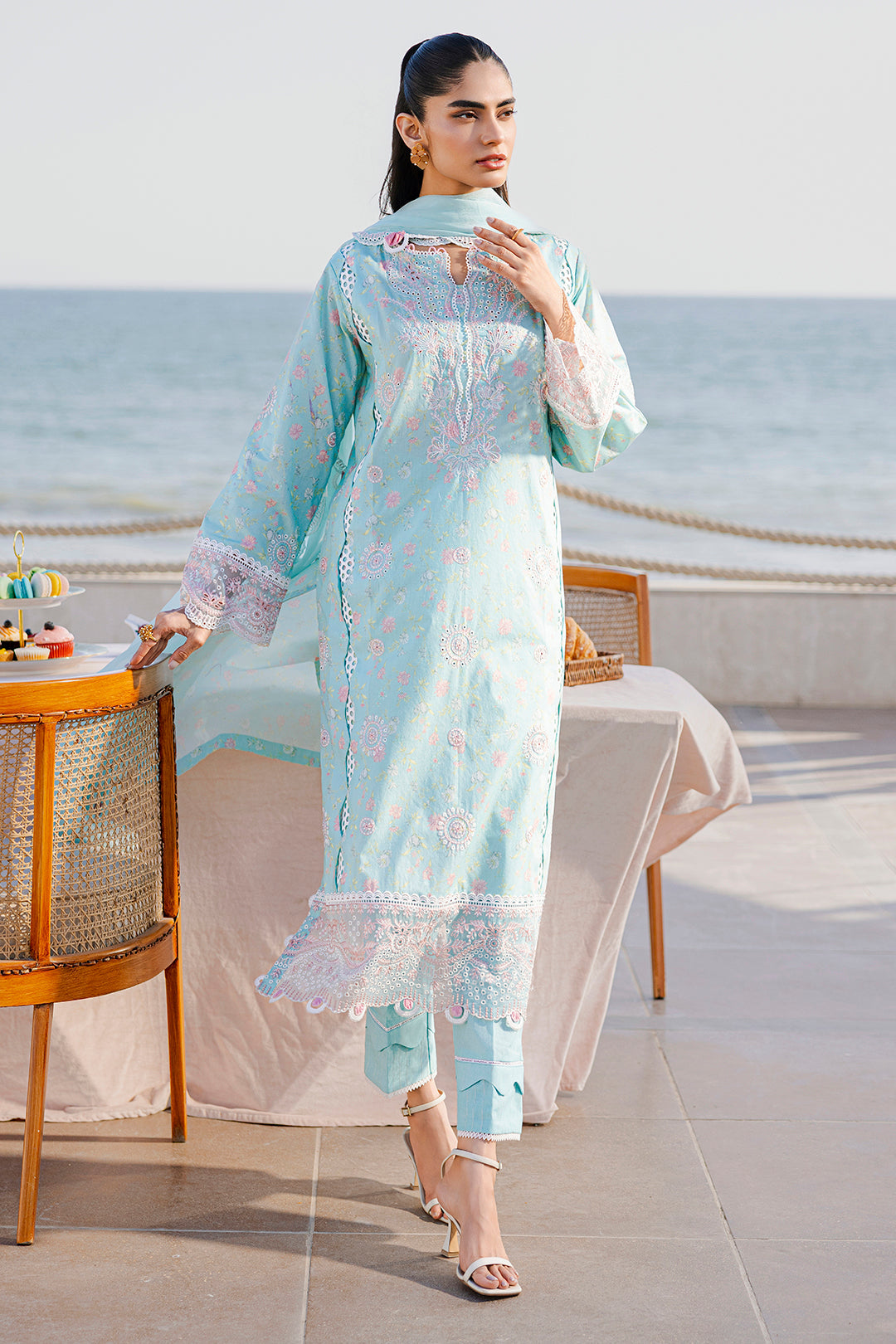 Embroidered Lawn Aqua Stitched Suit - Zellbury – Janan