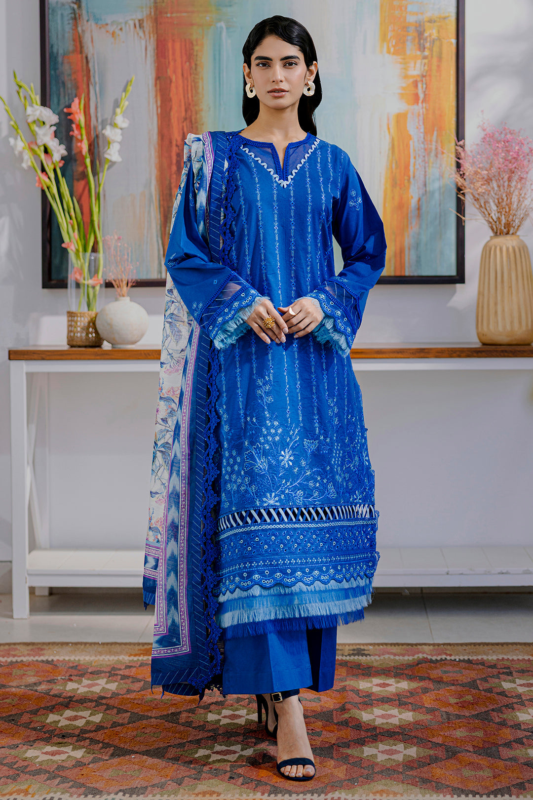 Embroidered Lawn Blue Stitched Suit - Zellbury – Janan