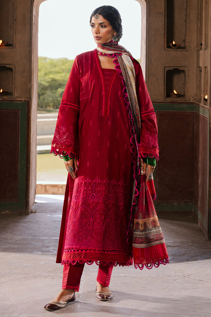 Embroidered Lawn Red Stitched Suit - Zellbury