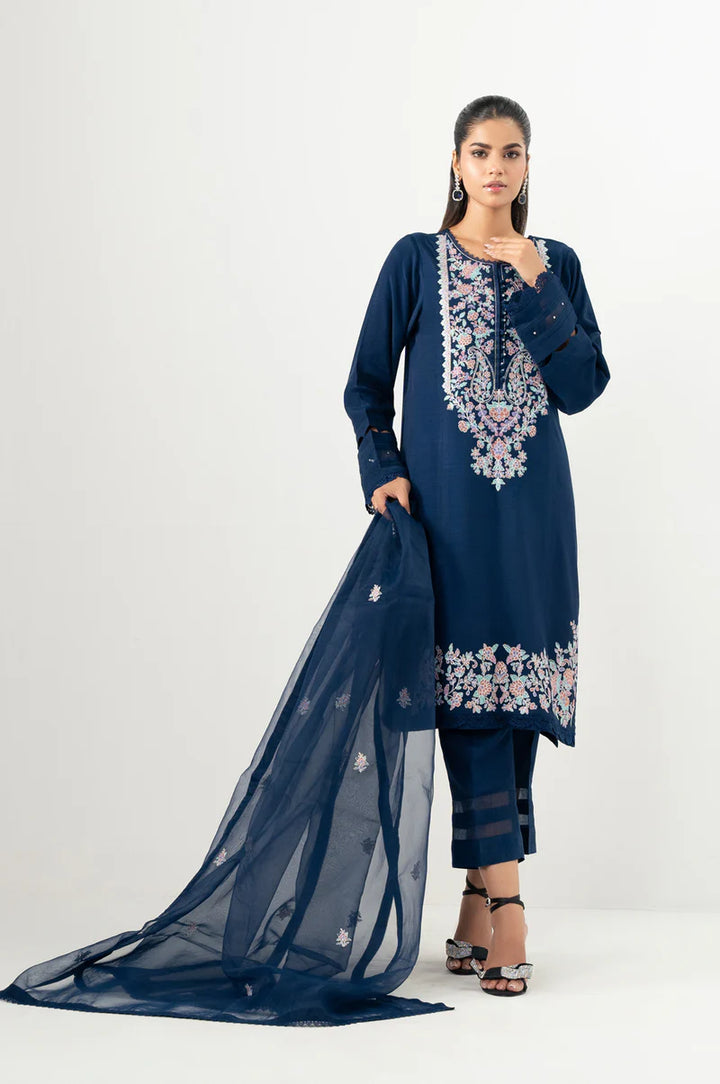Embroidered Dull Raw Silk Blue Stitched Suit - Zeen