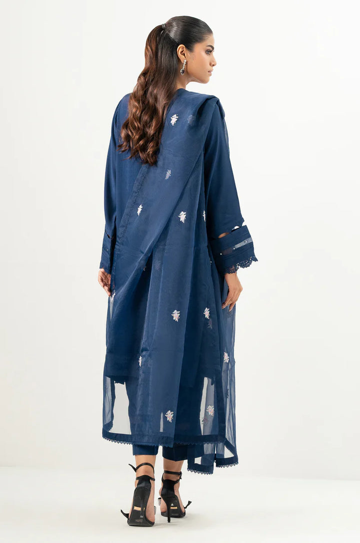 Embroidered Dull Raw Silk Blue Stitched Suit - Zeen