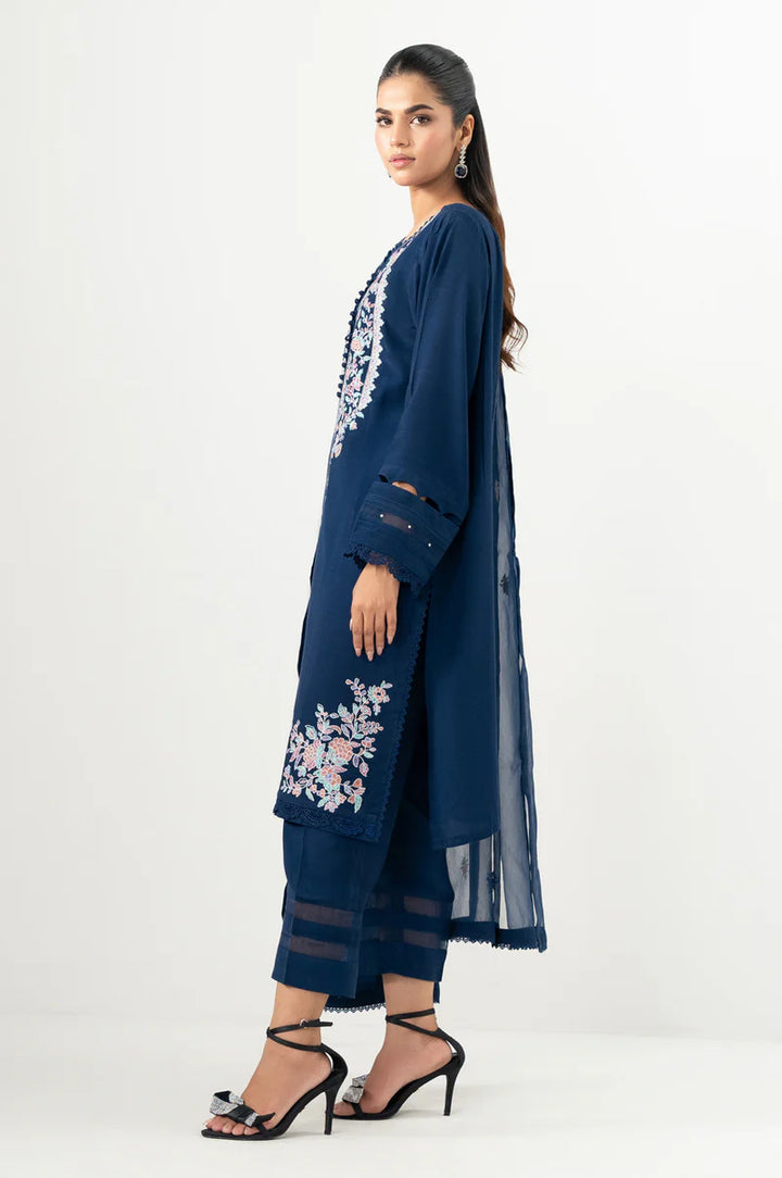 Embroidered Dull Raw Silk Blue Stitched Suit - Zeen