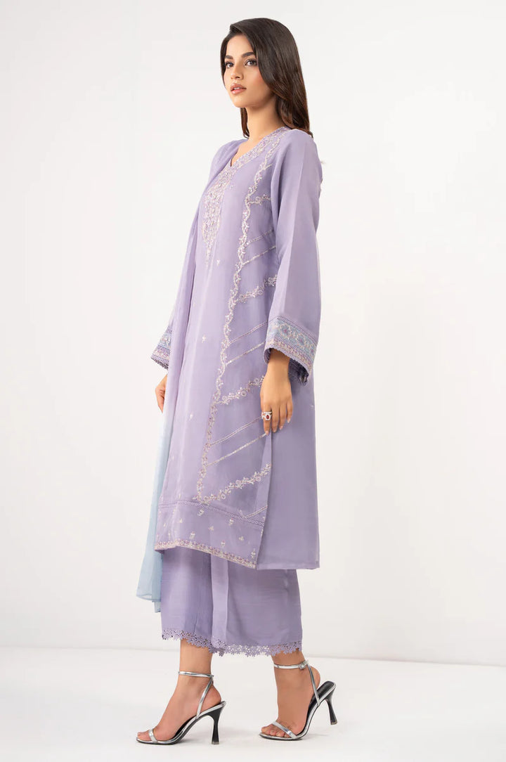Embroidered Organza Purple Stitched Suit - Zeen