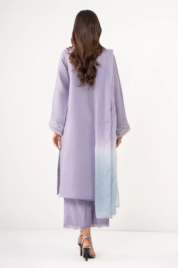 Embroidered Organza Purple Stitched Suit - Zeen