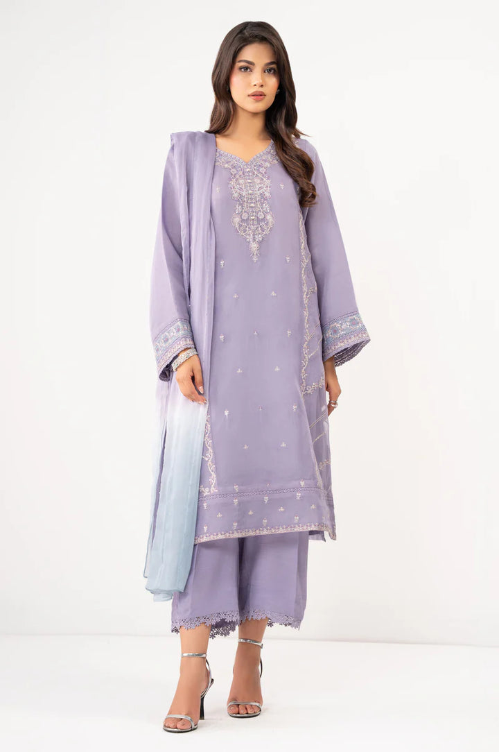 Embroidered Organza Purple Stitched Suit - Zeen