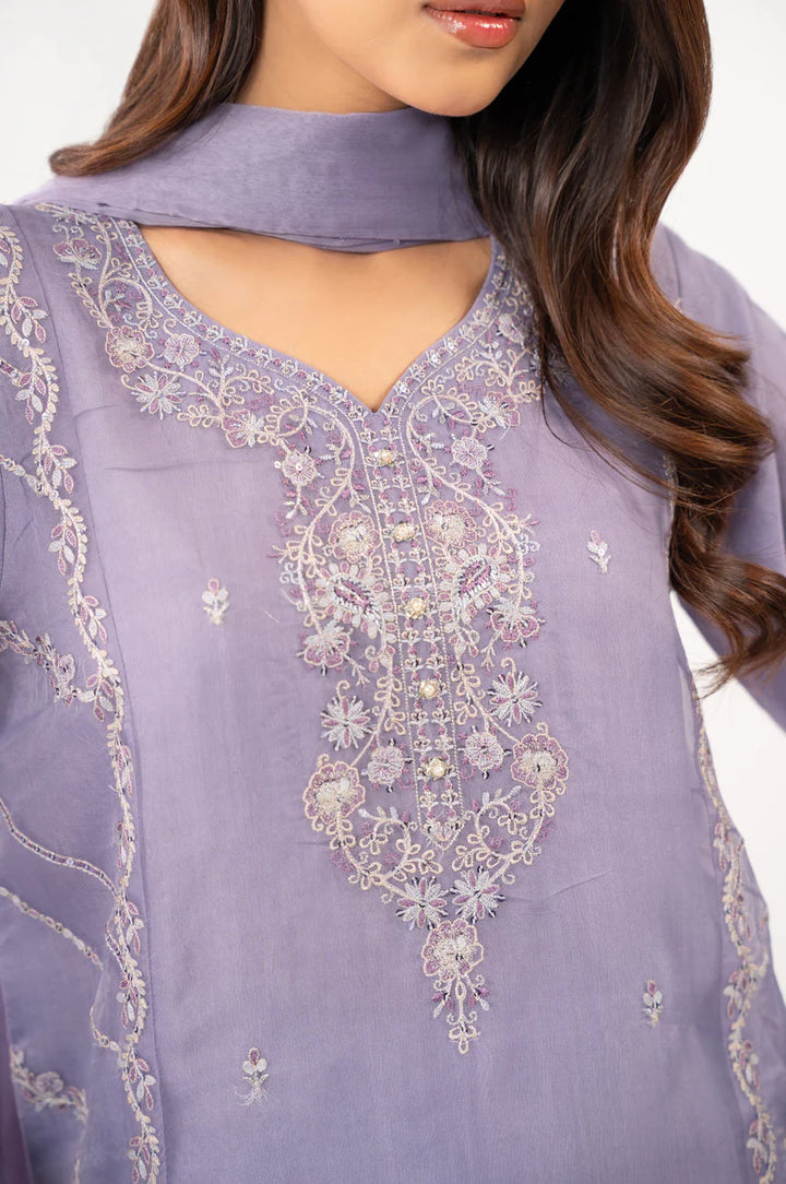 Embroidered Organza Purple Stitched Suit - Zeen