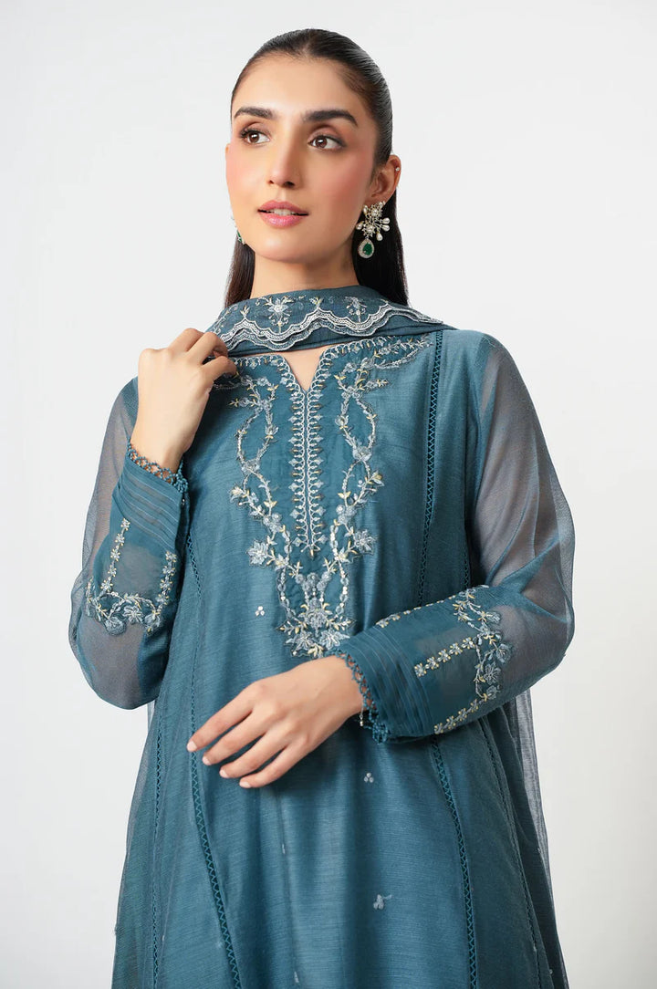 Embroidered Khaddi Grey Stitched Suit - Zeen