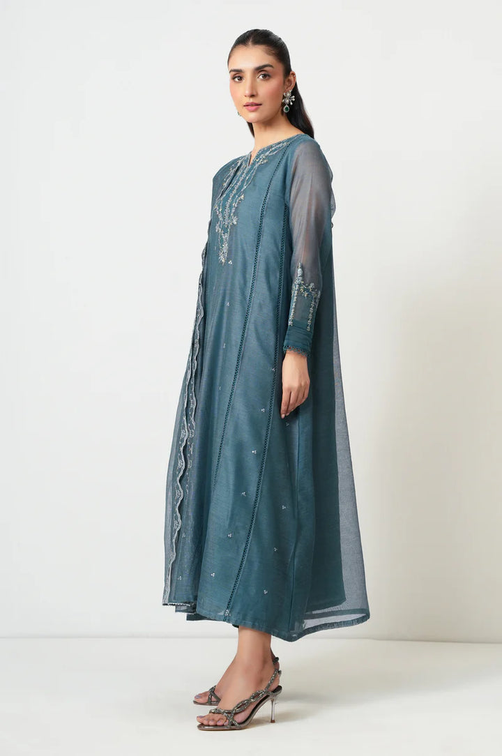 Embroidered Khaddi Grey Stitched Suit - Zeen