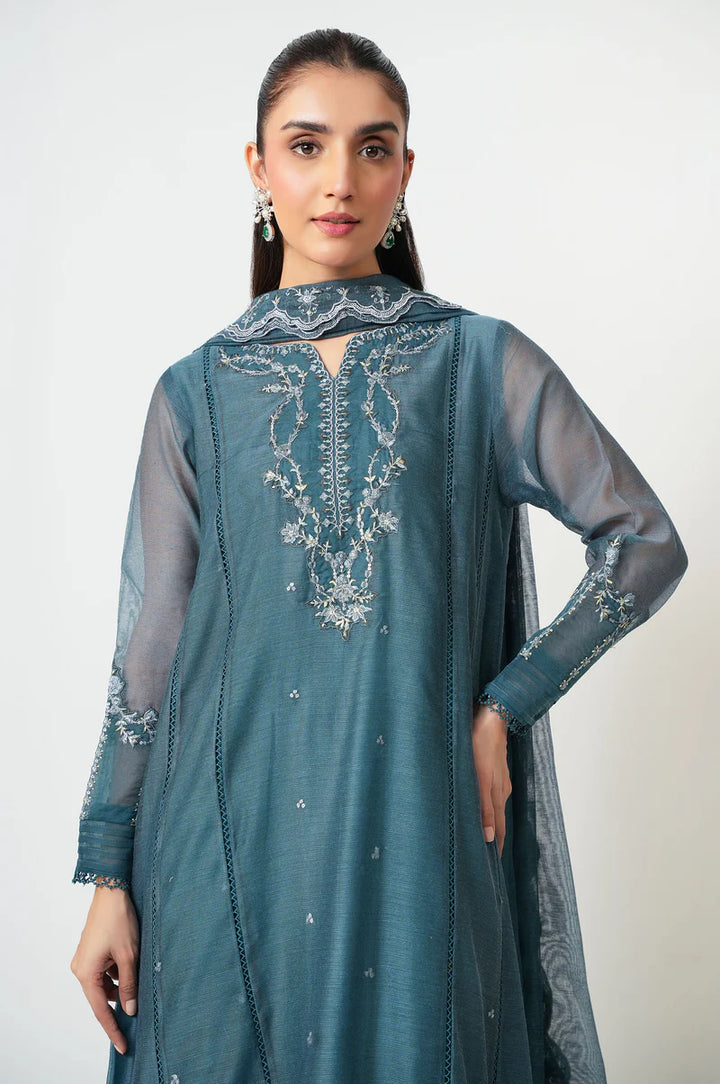 Embroidered Khaddi Grey Stitched Suit - Zeen