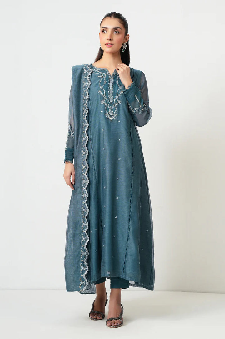 Embroidered Khaddi Grey Stitched Suit - Zeen