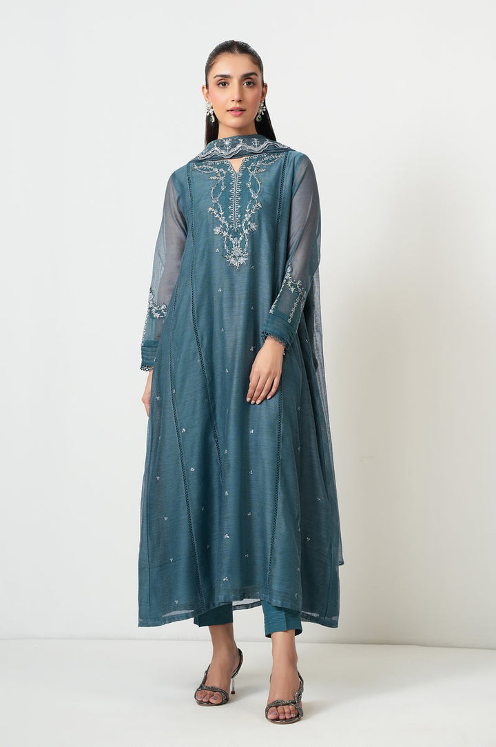 Embroidered Khaddi Grey Stitched Suit - Zeen