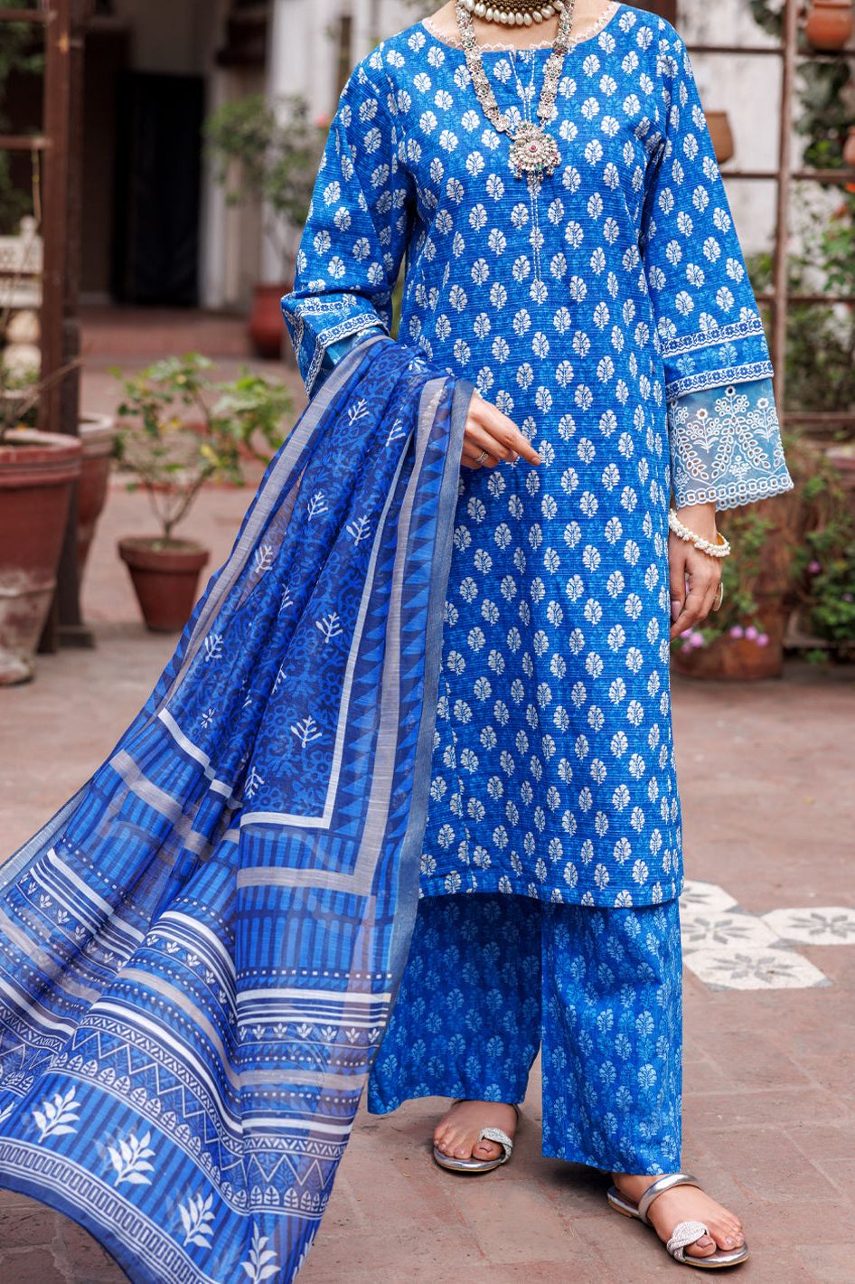 Dobby Cotton Blue Unstitched Suit - Almirah