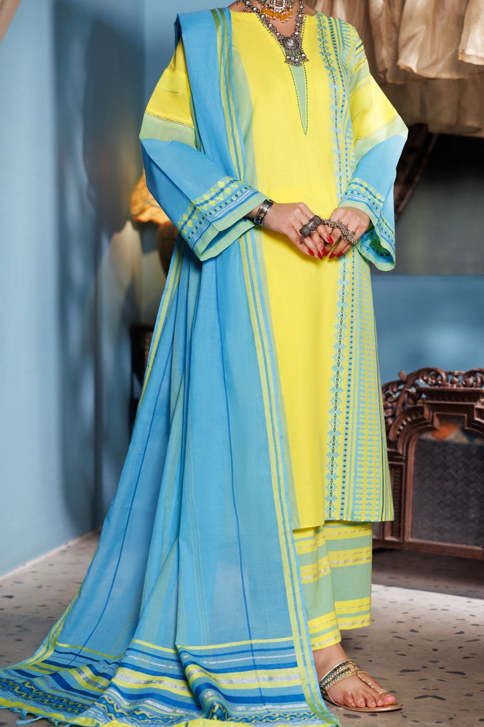Yarn Dyed Lemon Unstitched Suit - Almirah