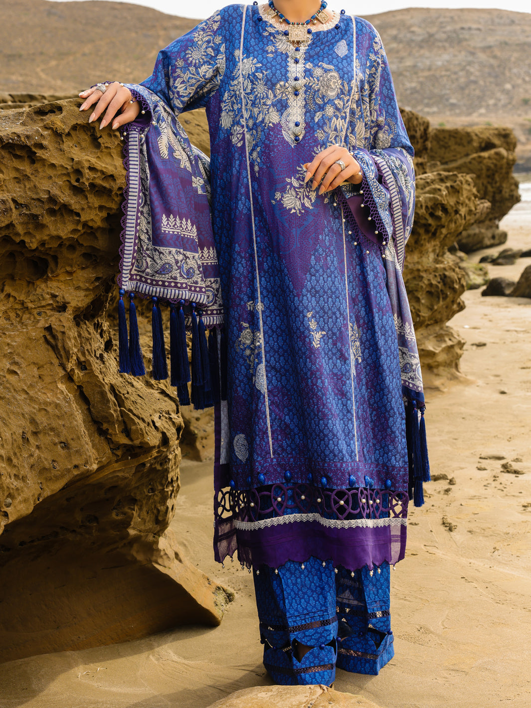 Lawn Blue Unstitched Suit - Almirah
