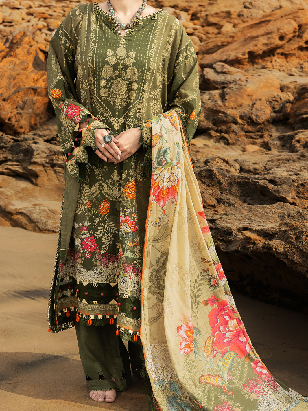 Lawn Mehndi Green Unstitched Suit - Almirah