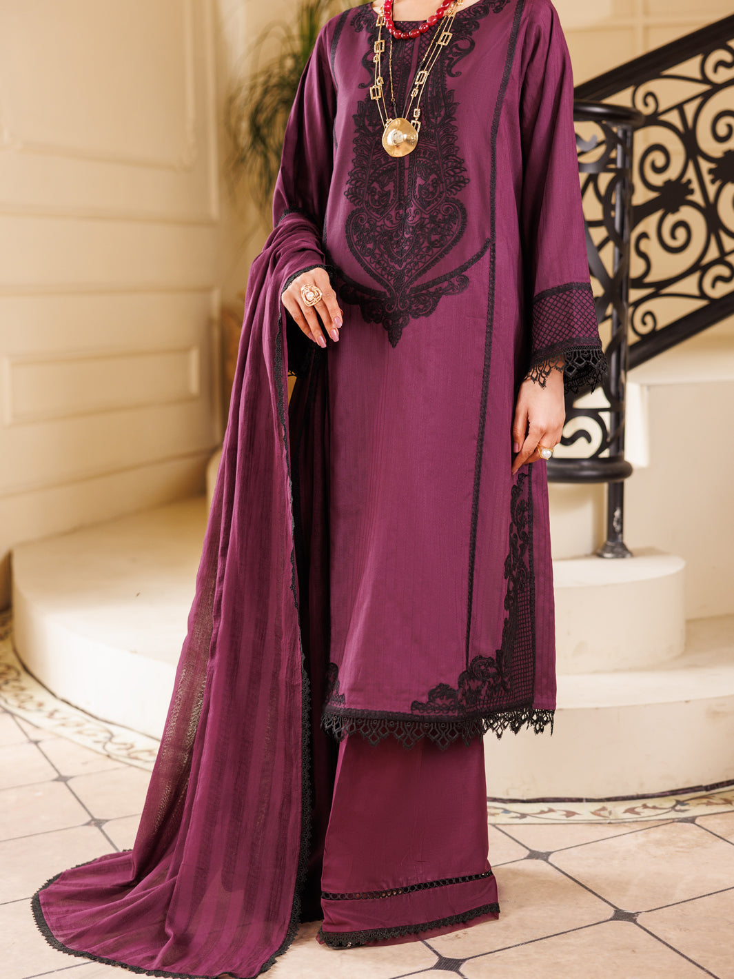 Lino Kara Purple Unstitched Suit - Almirah