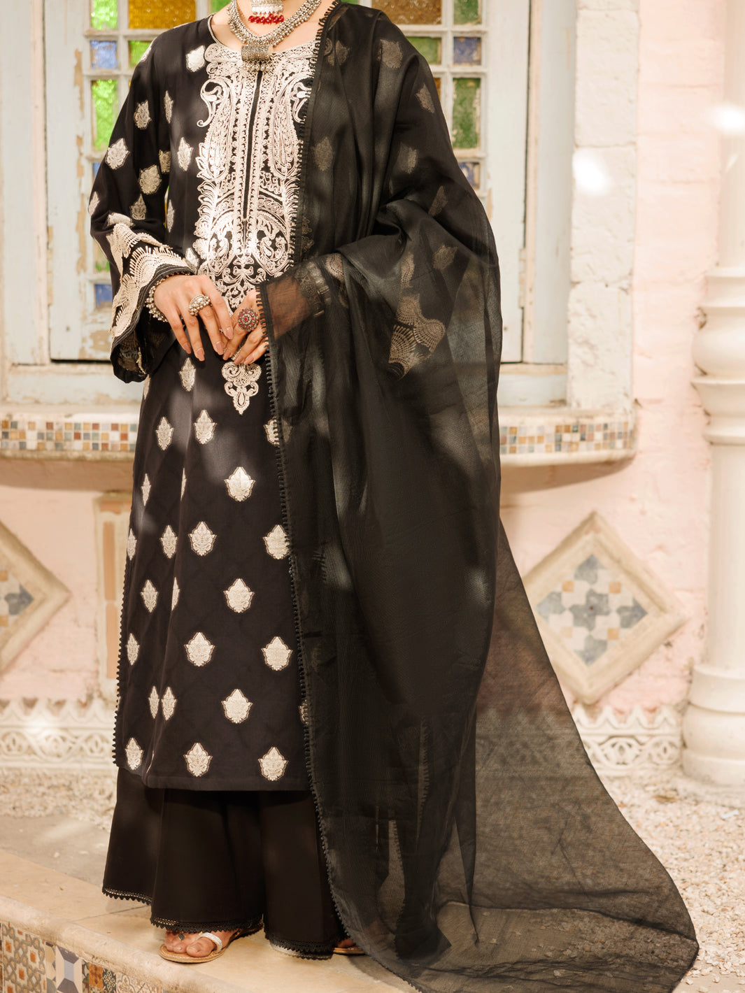 Jacquard Black Unstitched Suit - Almirah