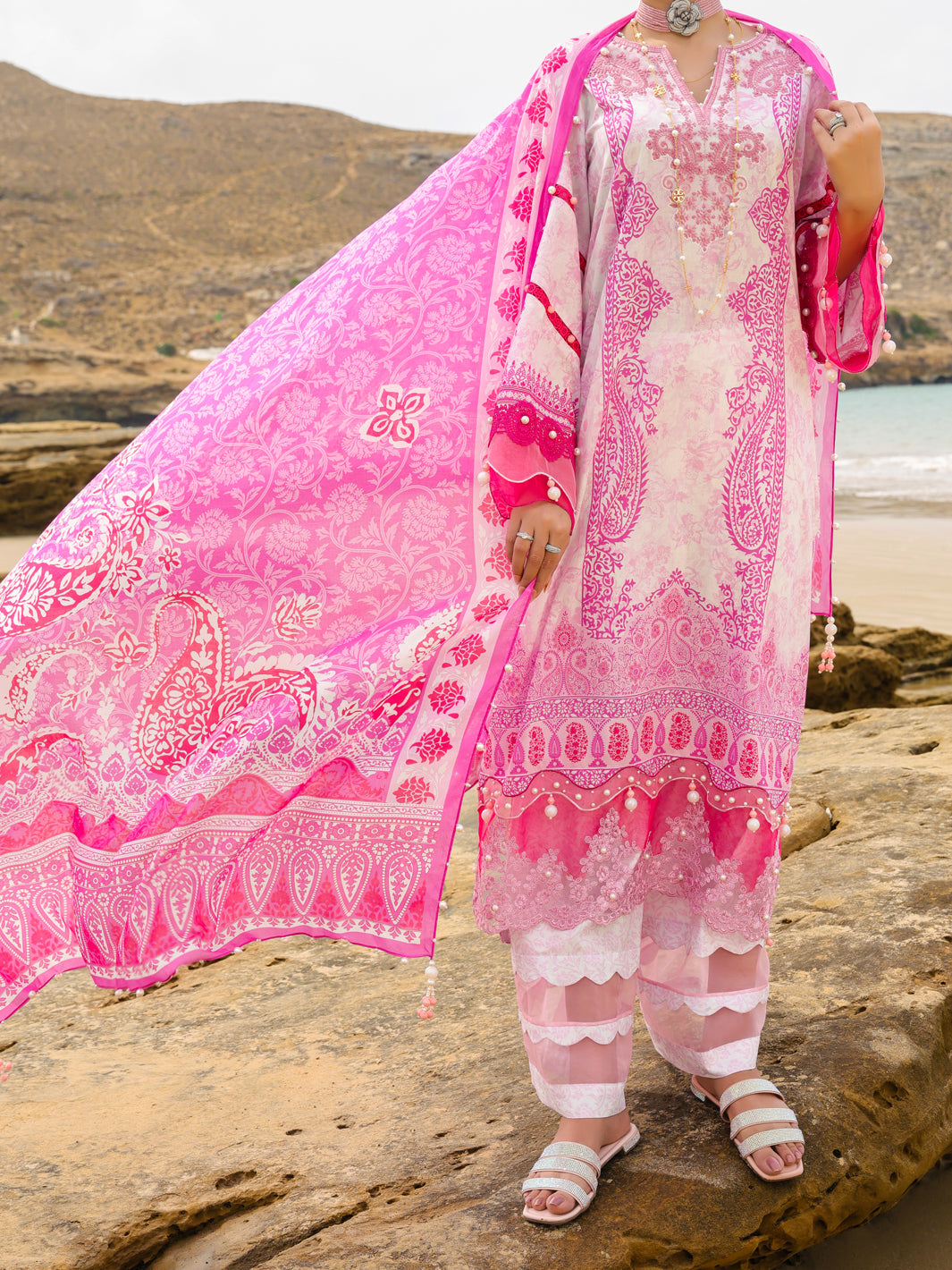 Lawn Pink Unstitched Suit - Almirah
