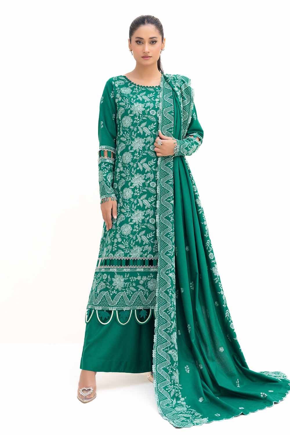 Embroidered Acrylic Green Unstitched Suit - Gul Ahmed