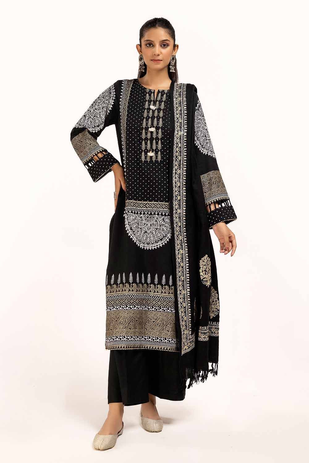 Printed Acrylic Black Unstitched Suit - Gul Ahmed