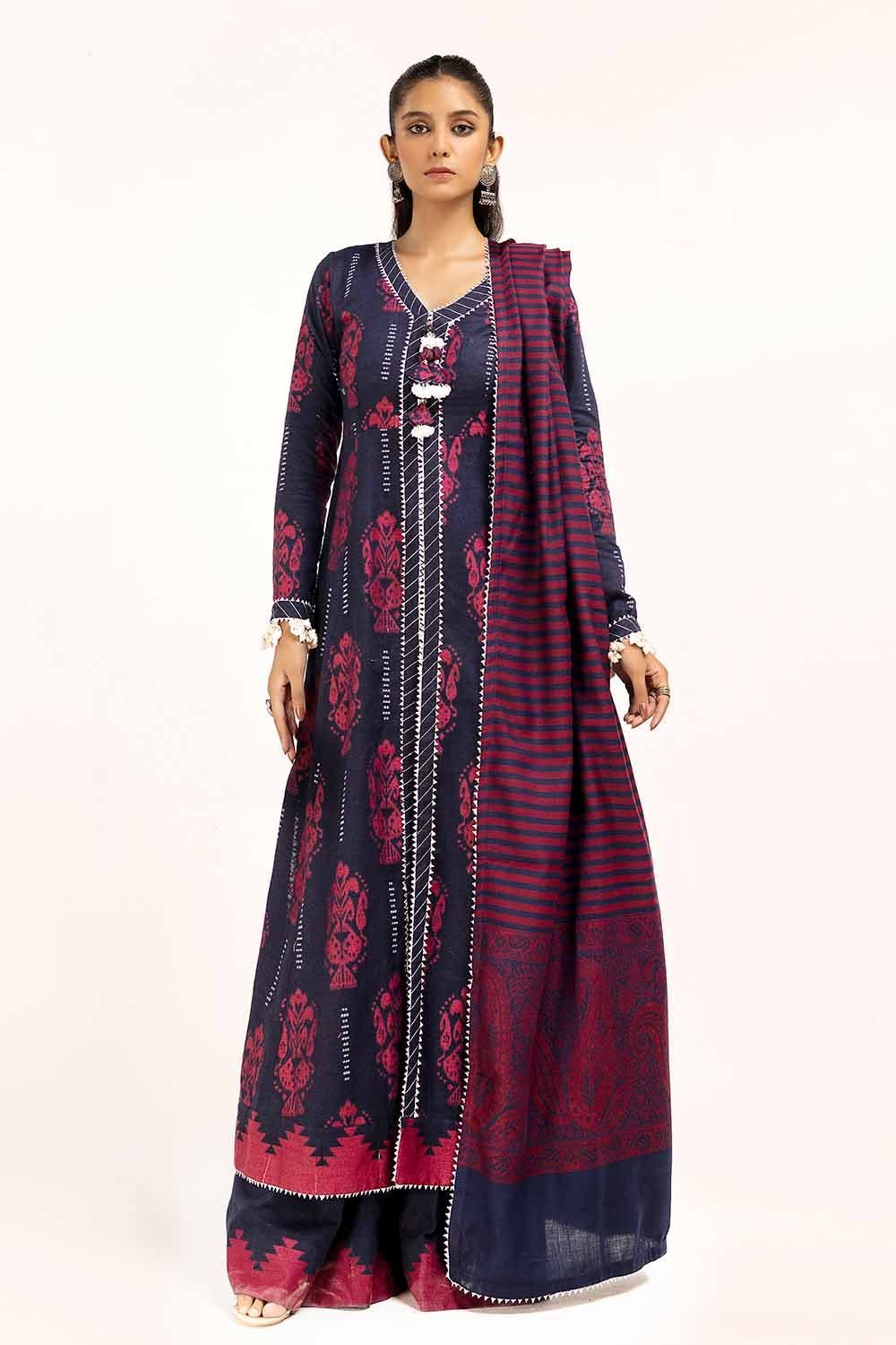 Jacquard Dark Blue Unstitched Suit - Gul Ahmed