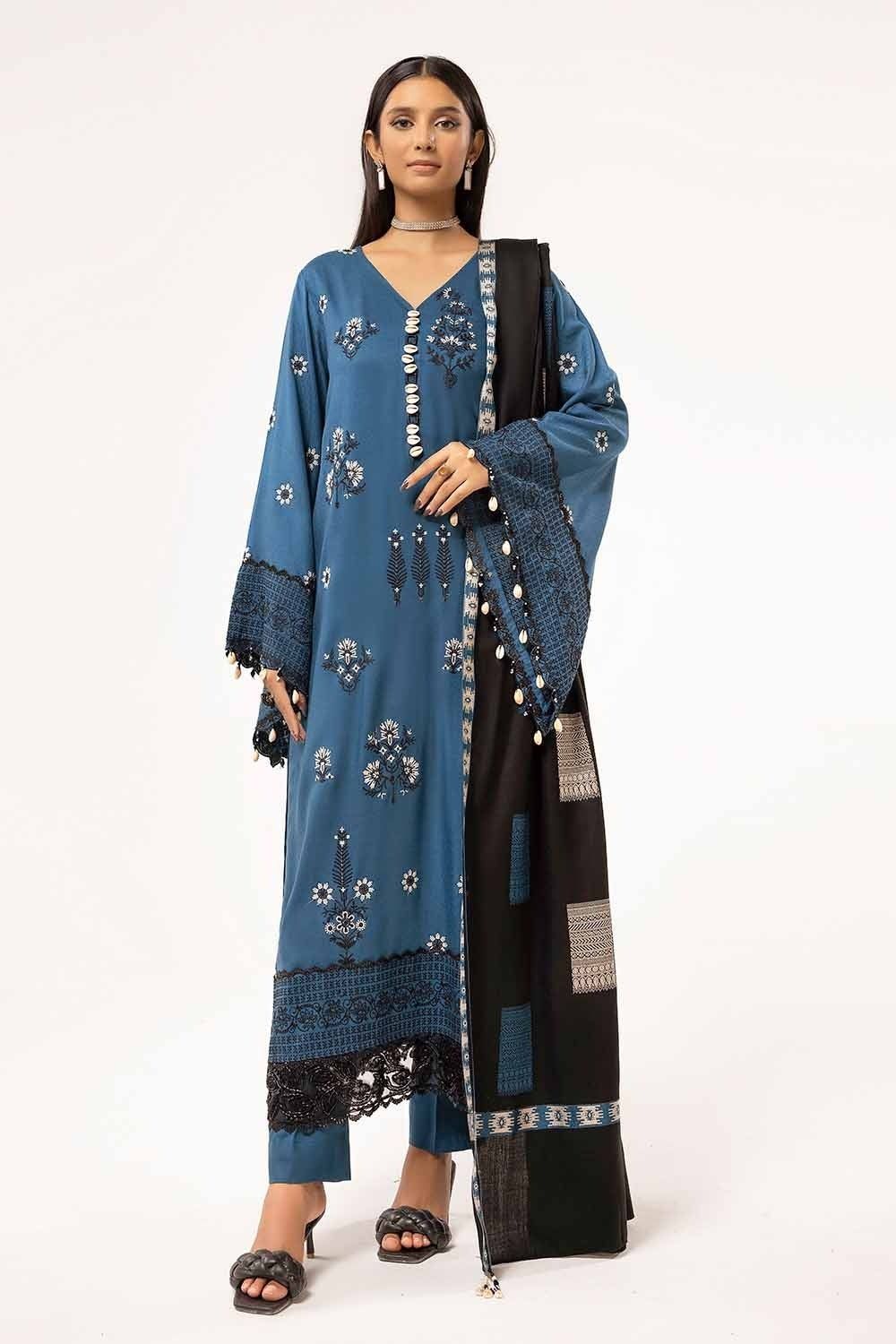 Embroidered Acrylic Blue Unstitched Suit - Gul Ahmed