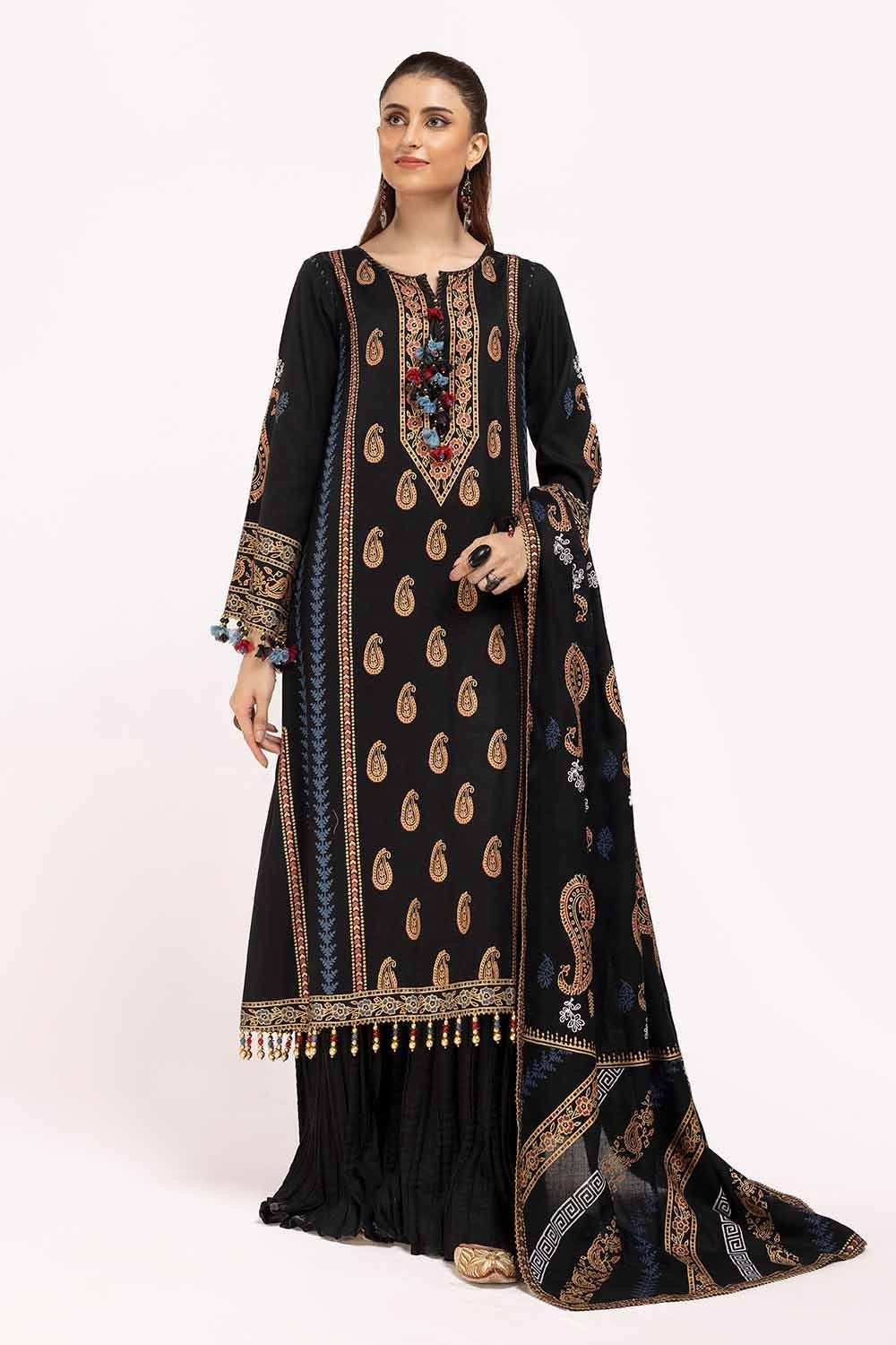 Printed Acrylic Black Unstitched Suit - Gul Ahmed