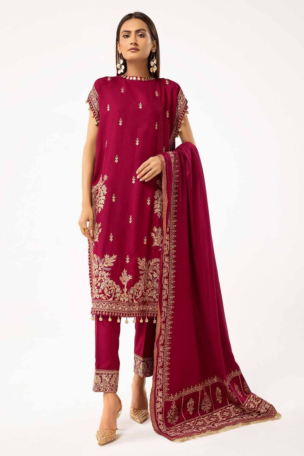 Embroidered Acrylic Red Unstitched Suit - Gul Ahmed