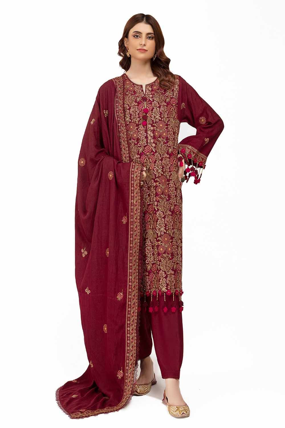 Embroidered Karandi Maroon Unstitched Suit - Gul Ahmed