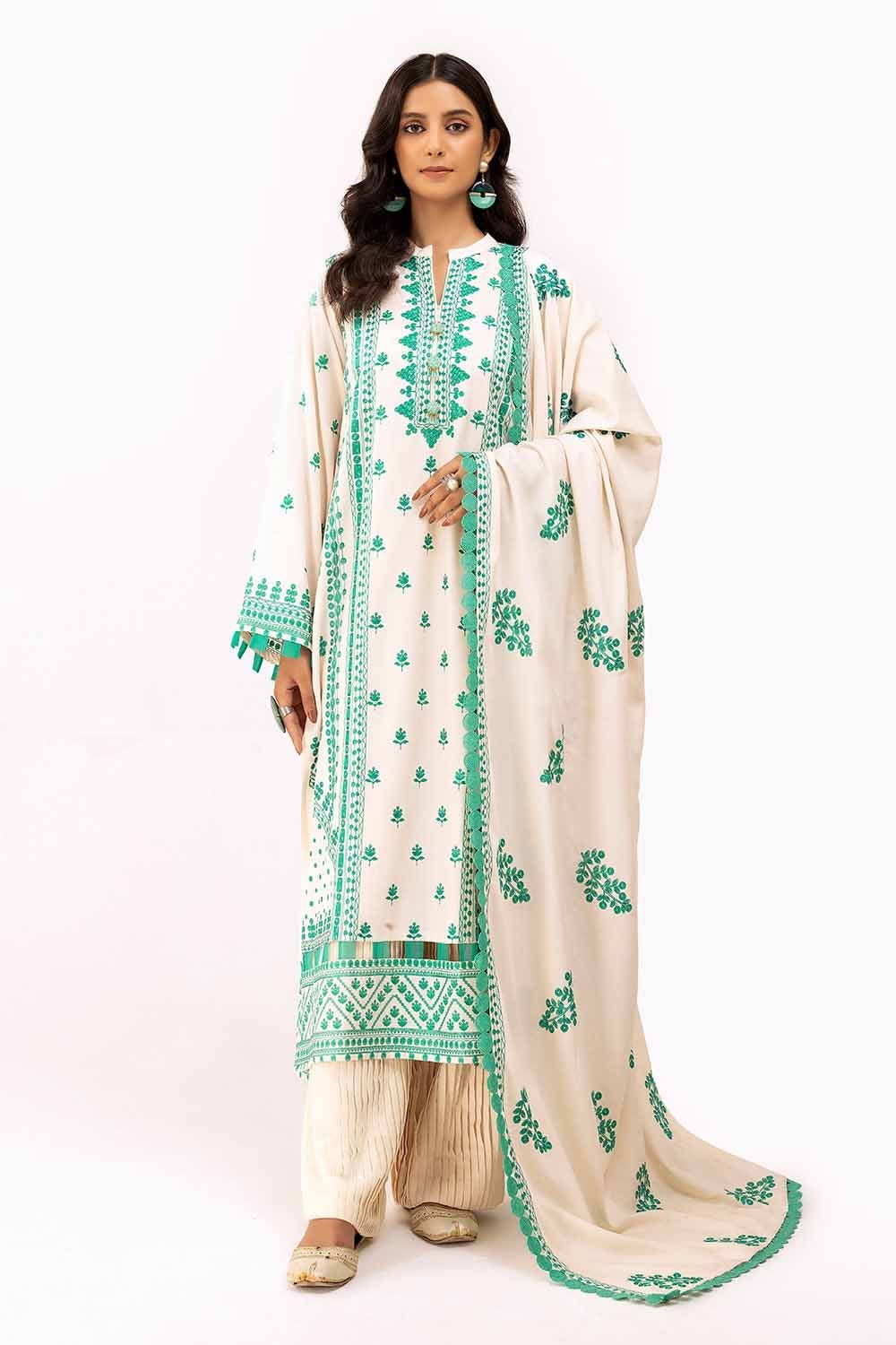 Embroidered Karandi White Unstitched Suit - Gul Ahmed